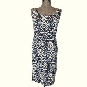 NWOT INC Ikat Print Bodycon Dark Brown & White Sheath Dress Stretch Size Med